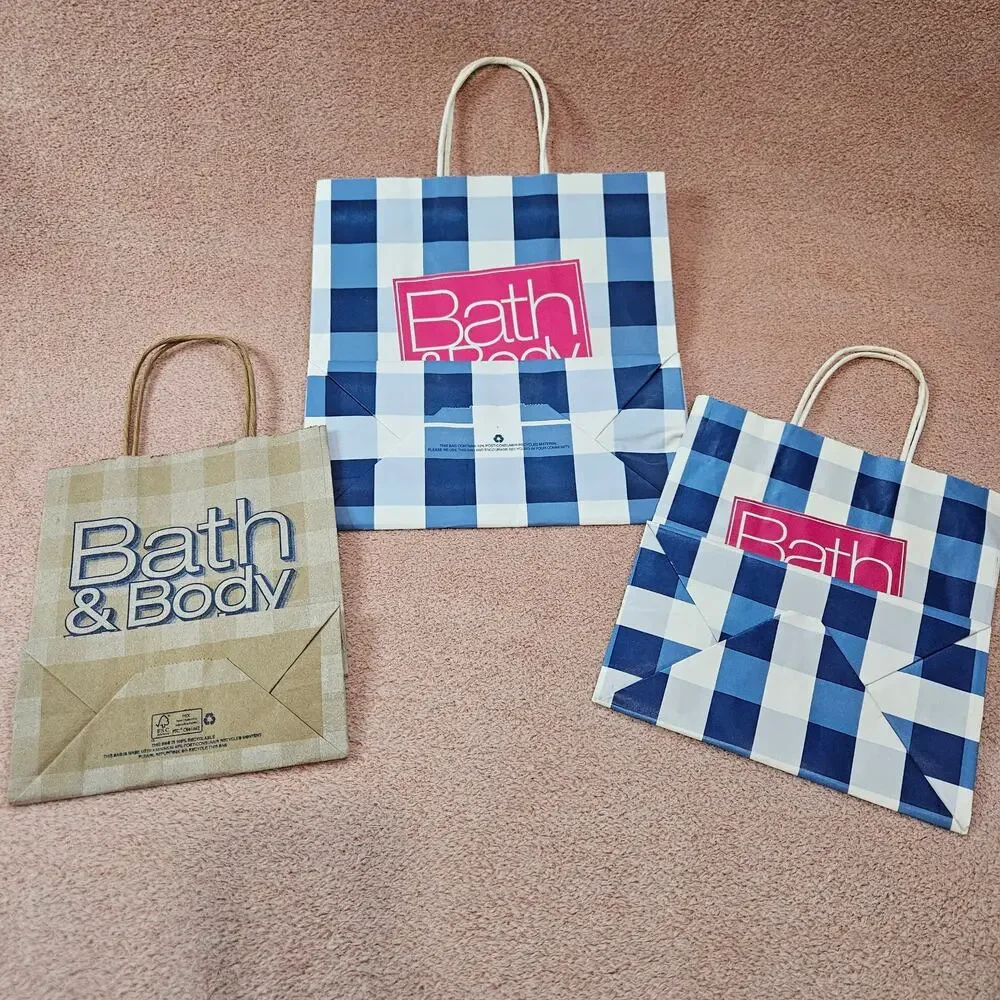 Bath & Body Works Gingham Paper Shopping Gift Bags Lot of 3